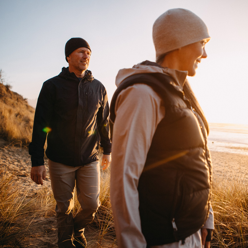 Retirees enjoying hiking by the lake